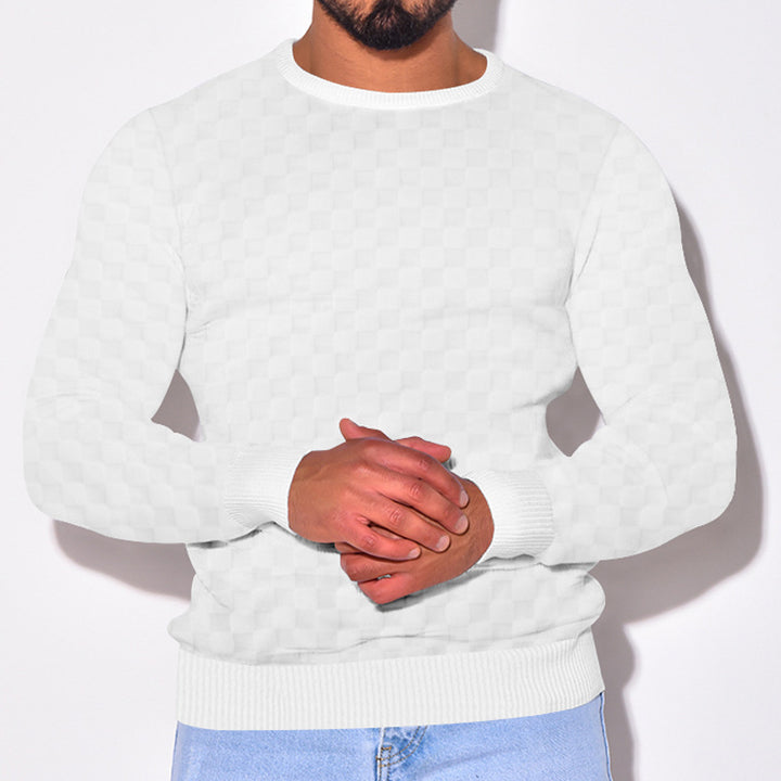 Herren gemütlicher Strickpullover mit modernem Karomuster und Rippbündchen Echoarchiv