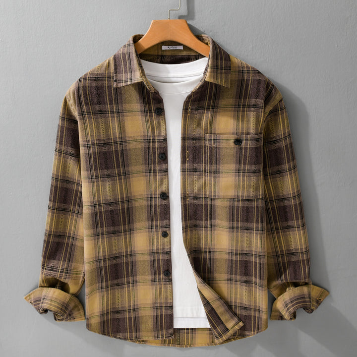 Herren Kariertes Flanell‑Hemdjacke im Overshirt‑Stil mit weich gebürsteter Oberfläche Echoarchiv