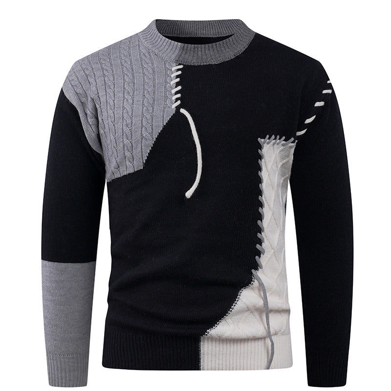 Herren nan Patchwork-Strickpullover mit Zopfstrick-Einsätzen und dekorativen Nahtapplikationen Echo Archiv