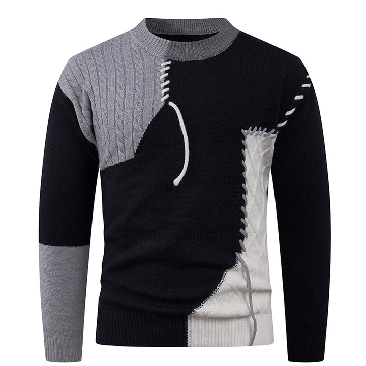 Herren nan Patchwork-Strickpullover mit Zopfstrick-Einsätzen und dekorativen Nahtapplikationen Echo Archiv