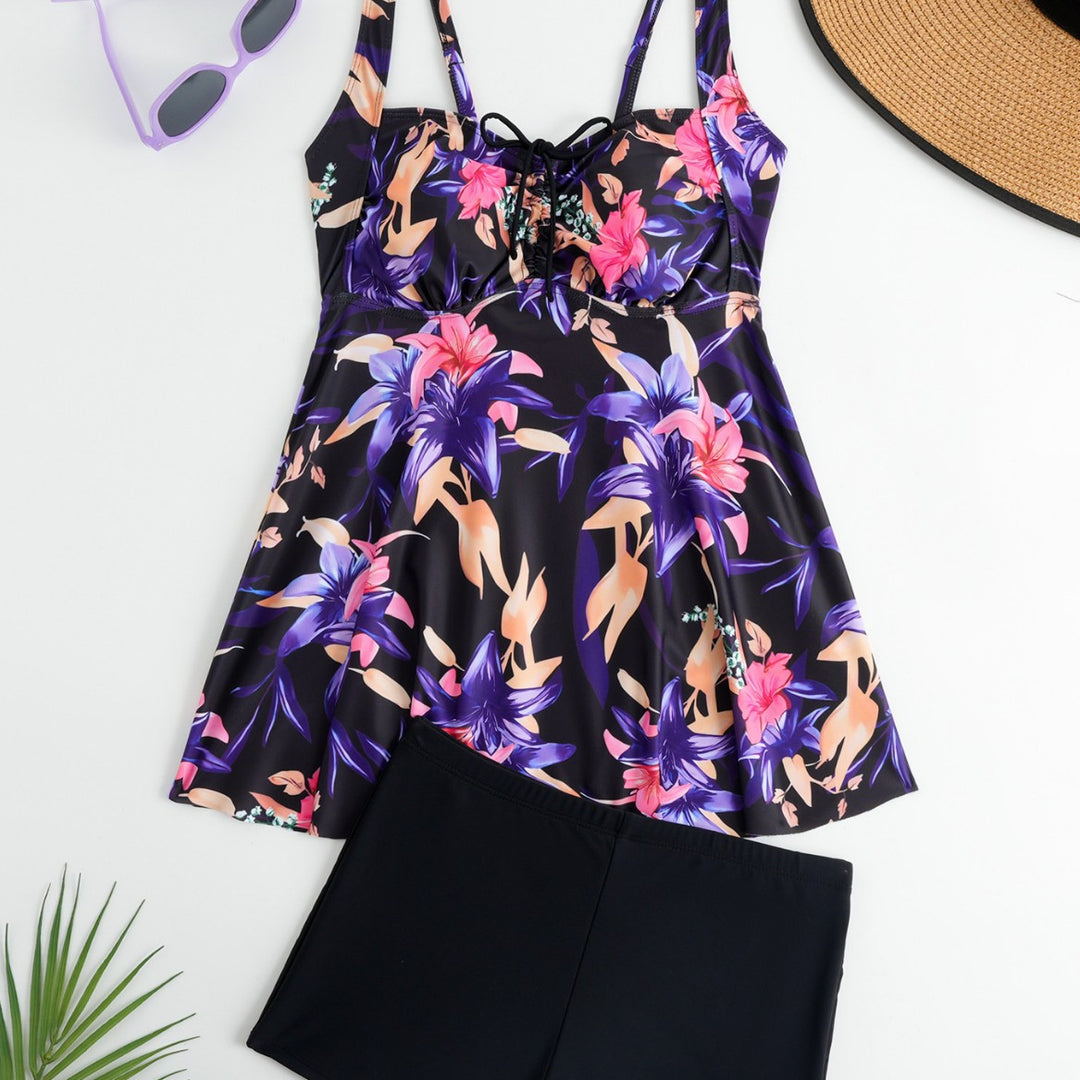 Damen Tankini mit floralem Oberteil und bequemen Shorts Echo Archiv