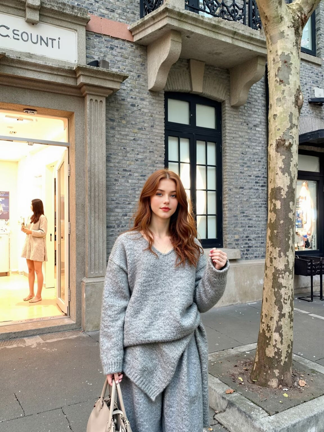 Damen Oversize Strickpullover mit integriertem Schal und weitem Schulterkragen Echoarchiv