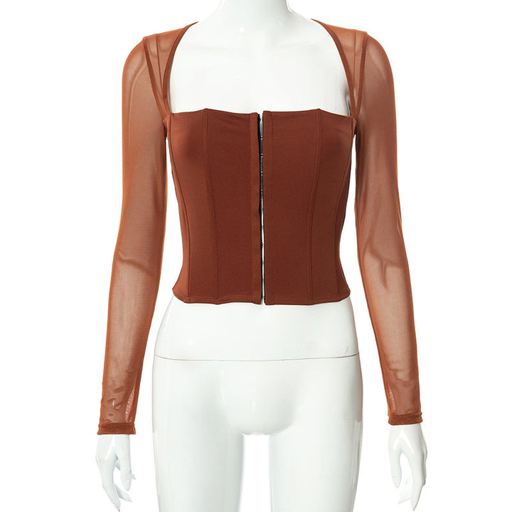 Damen Cropped Oberteil mit transparenten Ärmeln und strukturiertem Schnitt Echo Archiv