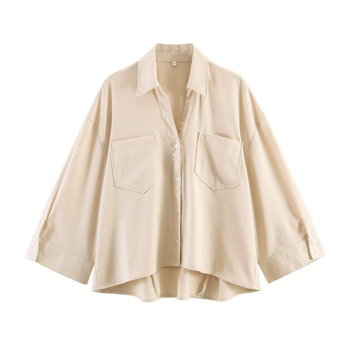 Damen Oversize-Hemdbluse mit großen Brusttaschen, überschnittener Schulter und High‑Low‑Saum Echo Archiv