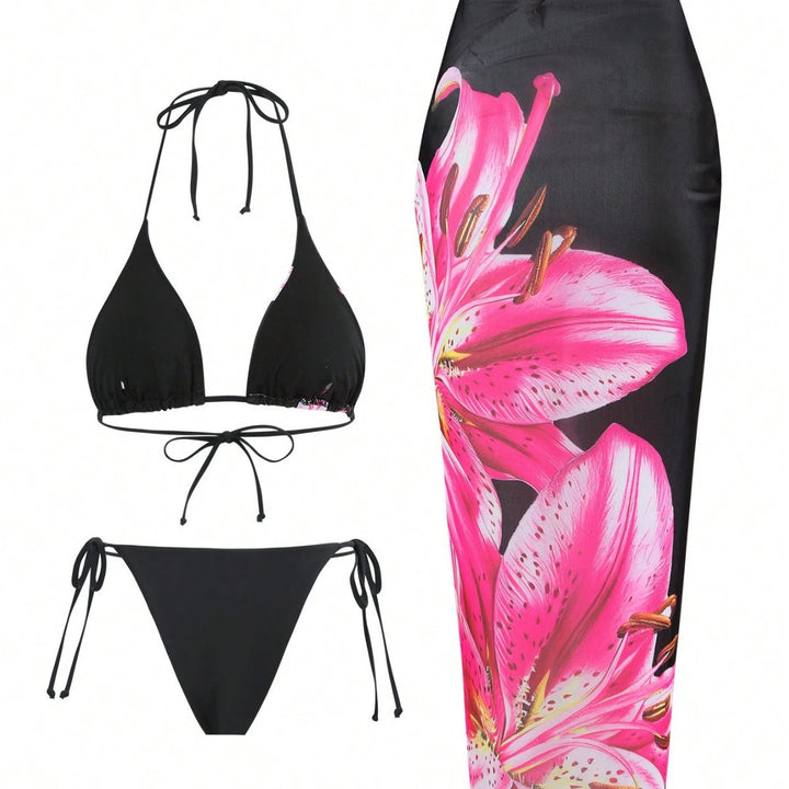 Damen Bikini-Set mit floralem Muster und passendem Wickelrock Echo Archiv
