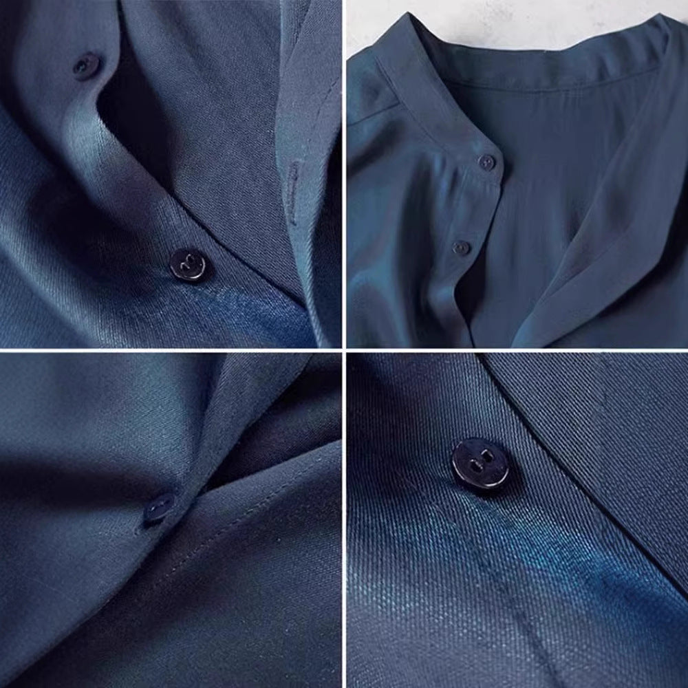 Damen Elegante satinierte Bluse mit Stehkragen Echoarchiv