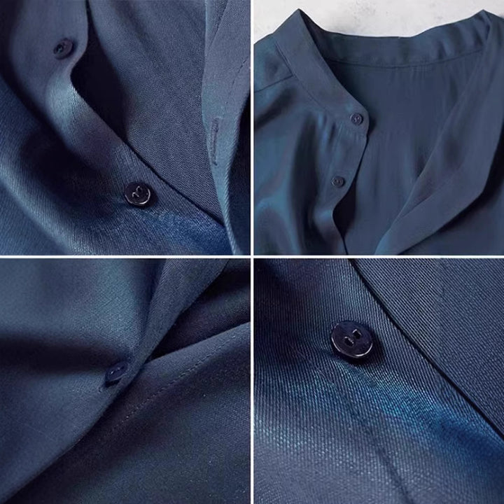 Damen Elegante satinierte Bluse mit Stehkragen Echoarchiv