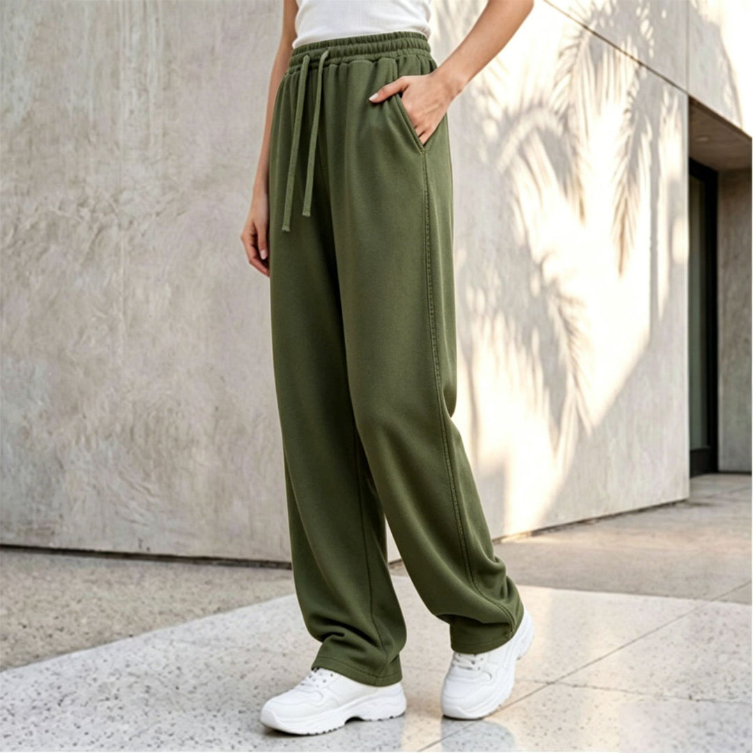 Damen nan weite Loungepalazzo-Hose mit hohem Komfortbund, Kordelzug, seitlichen Eingrifftaschen und dekorativer Seitennaht Echo Archiv