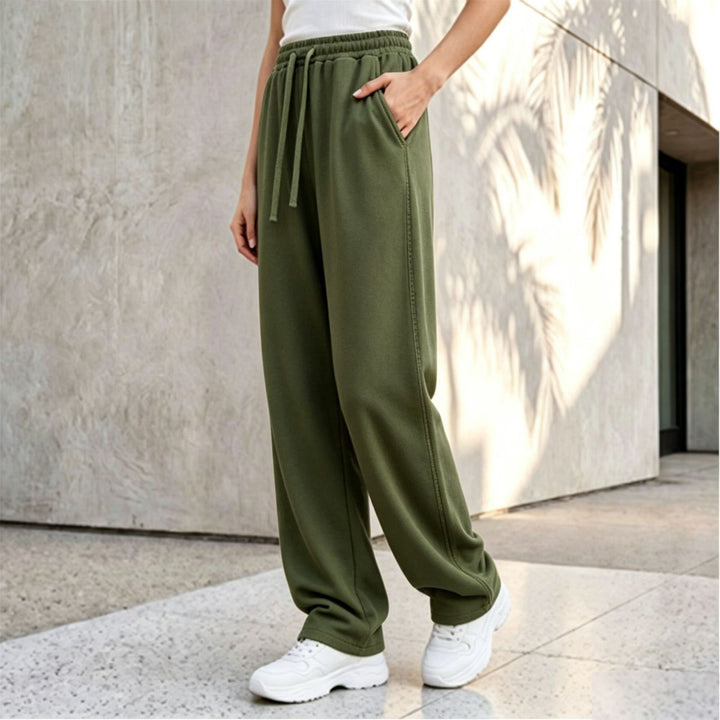 Damen nan weite Loungepalazzo-Hose mit hohem Komfortbund, Kordelzug, seitlichen Eingrifftaschen und dekorativer Seitennaht Echo Archiv