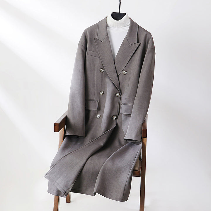 Damen Doppelreihiger Longline-Mantel mit Oversize-Schnitt und fallendem Revers Echoarchiv