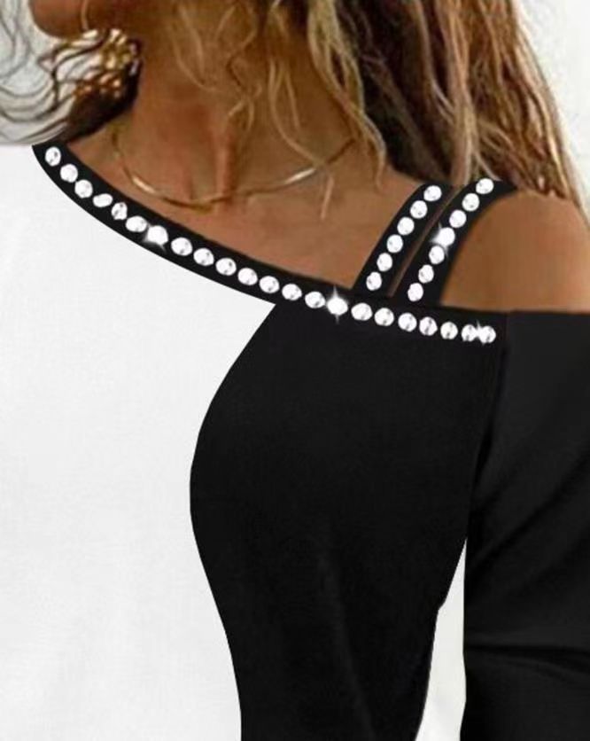 Damen Trendy Asymmetrisches Oberteil mit Strassbesatz Echoarchiv