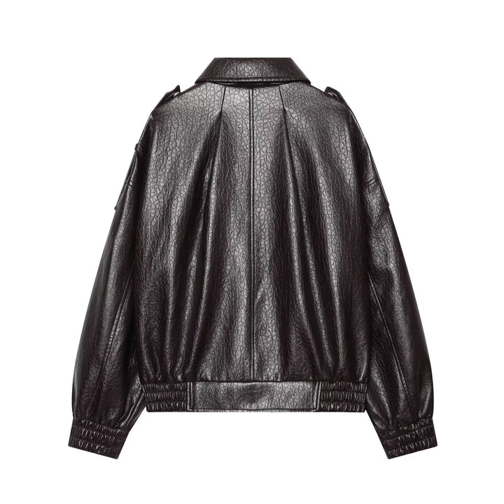 Damen Oversized Kunstleder-Bomberjacke mit Schulterklappen und gerafftem Saum Echo Archiv