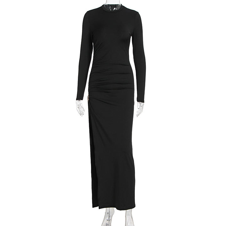 Damen elegantes, figurbetontes Kleid mit Raffungen und hohem Schlitz Echo Archiv