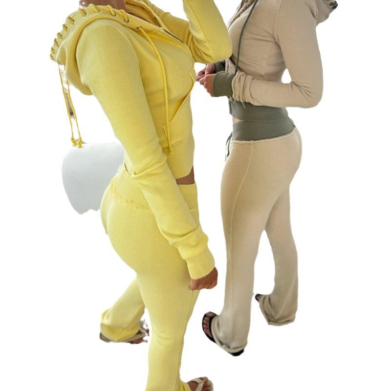 Damen nan taillierte Jersey-Flared-Loungehose mit Bindeband, hohem Komfortbund und seitlichen Eingrifftaschen Echo Archiv