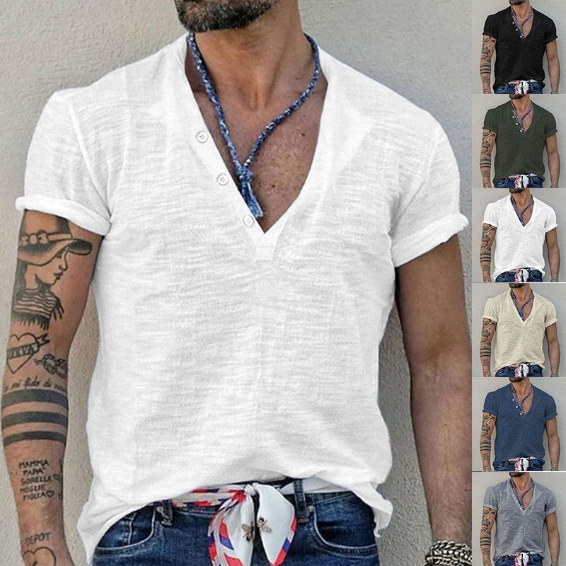 Herren lässiges Henley-Shirt mit kurzärmeligem Design und Knopfleiste Echoarchiv