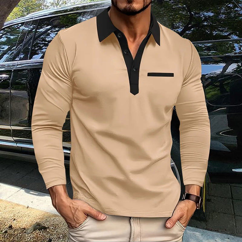 Herren Langarm Poloshirt mit kontrastierendem Kragen und moderner Knopfleiste Echoarchiv