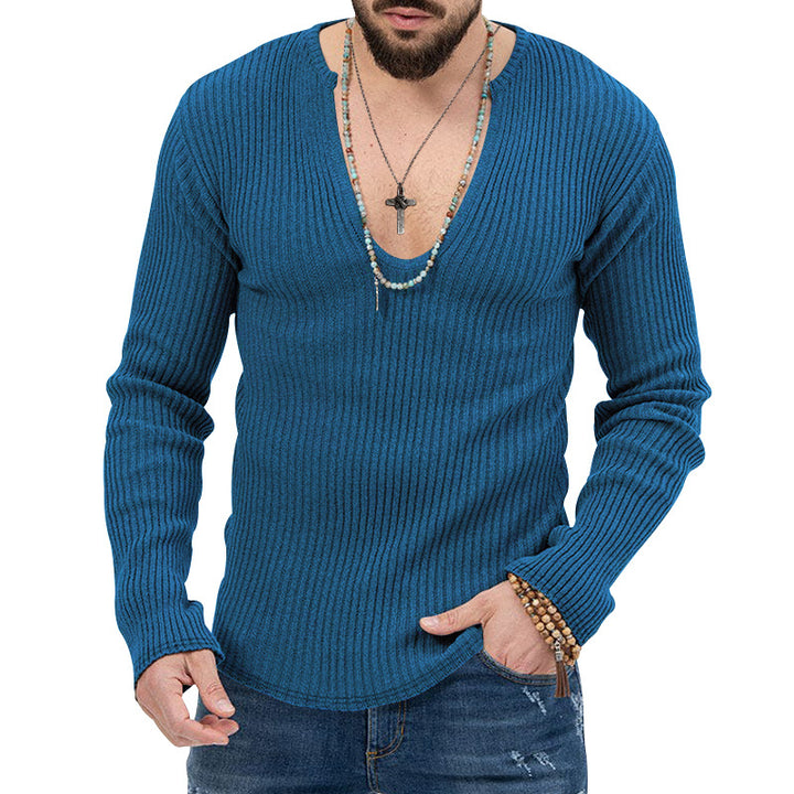 Herren V-Ausschnitt-Ripp-Pullover mit strukturiertem Design Echoarchiv
