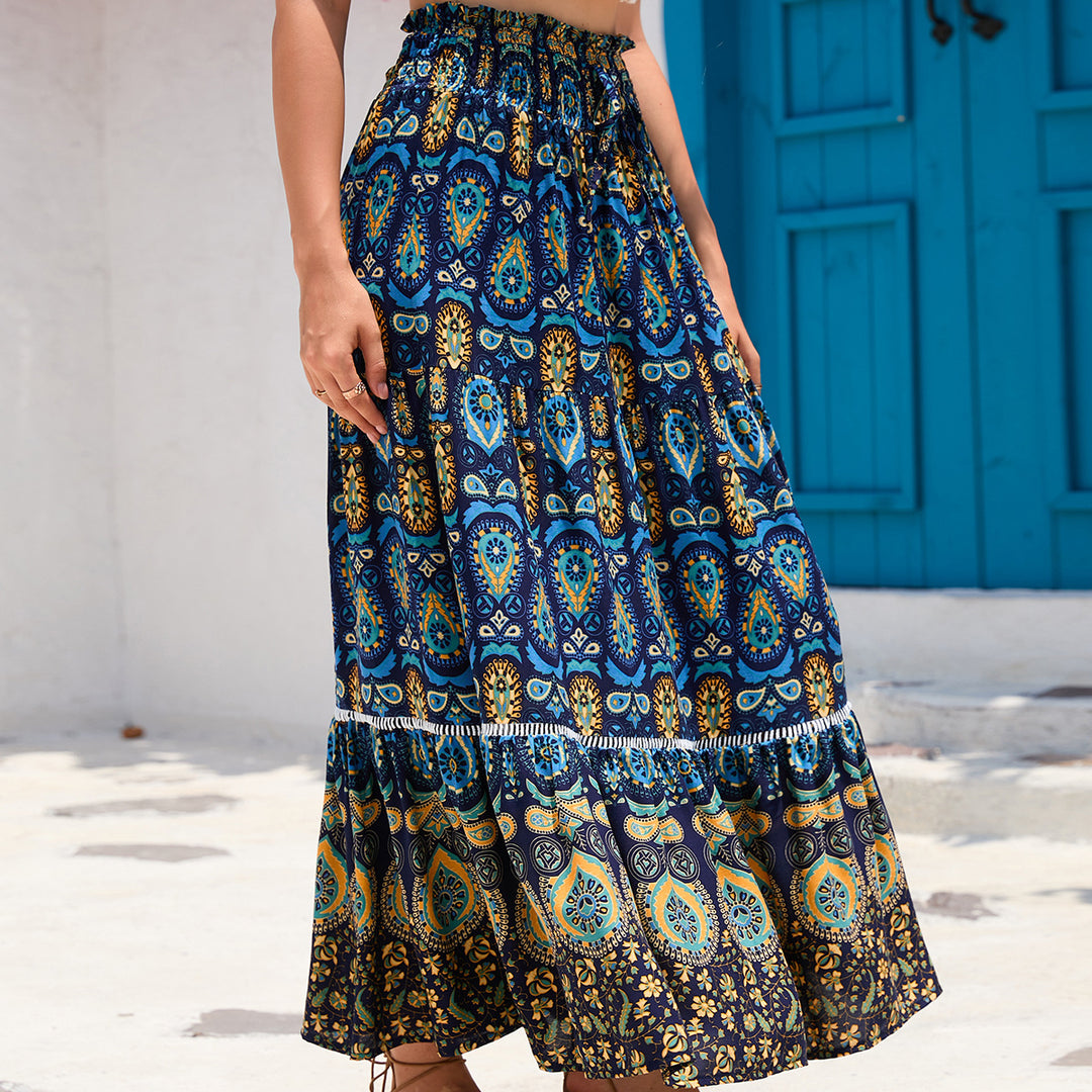 Damen nan Maxirock im Boho‑Stil mit Stufen, gerafftem Elastikbund und Paisley‑Print Echo Archiv
