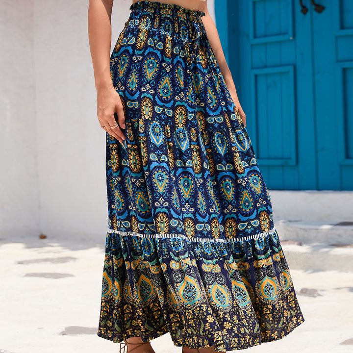 Damen nan Maxirock im Boho‑Stil mit Stufen, gerafftem Elastikbund und Paisley‑Print Echo Archiv
