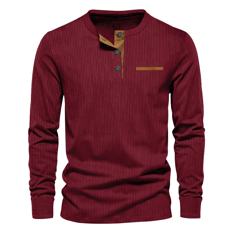 Herren Langarmshirt mit gestreiftem Design und Knopfleiste Echoarchiv