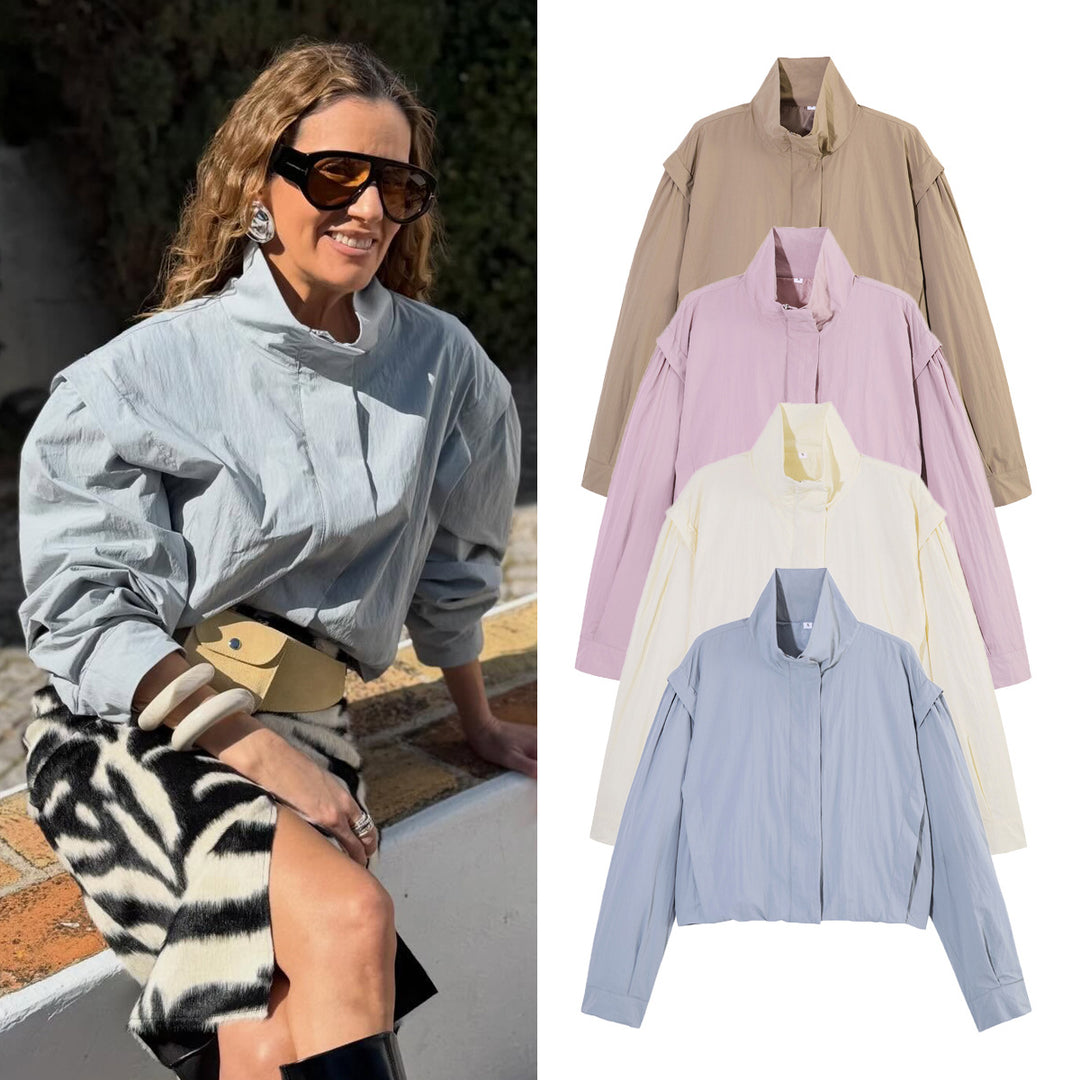 Damen Cropped-Blouson mit Stehkragen, geraffter Schulterpasse und weitem Ballonärmel Echo Archiv