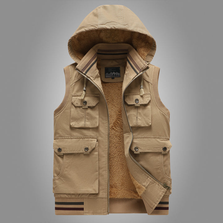 Herren Utility-Weste mit Kapuze, Teddyfutter und Multifachtaschen – Marzano