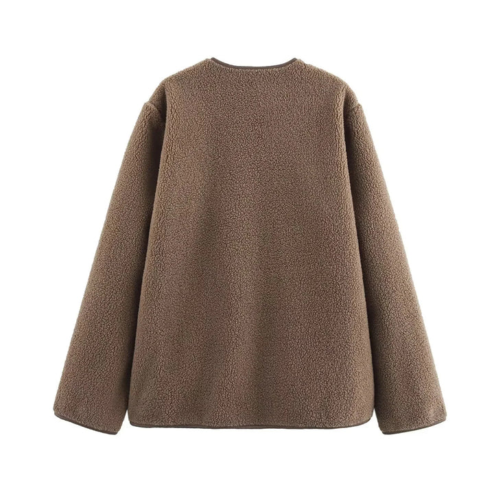 Damen Fleecejacke mit Teddyfutter und aufgesetzten Taschen – Célinea