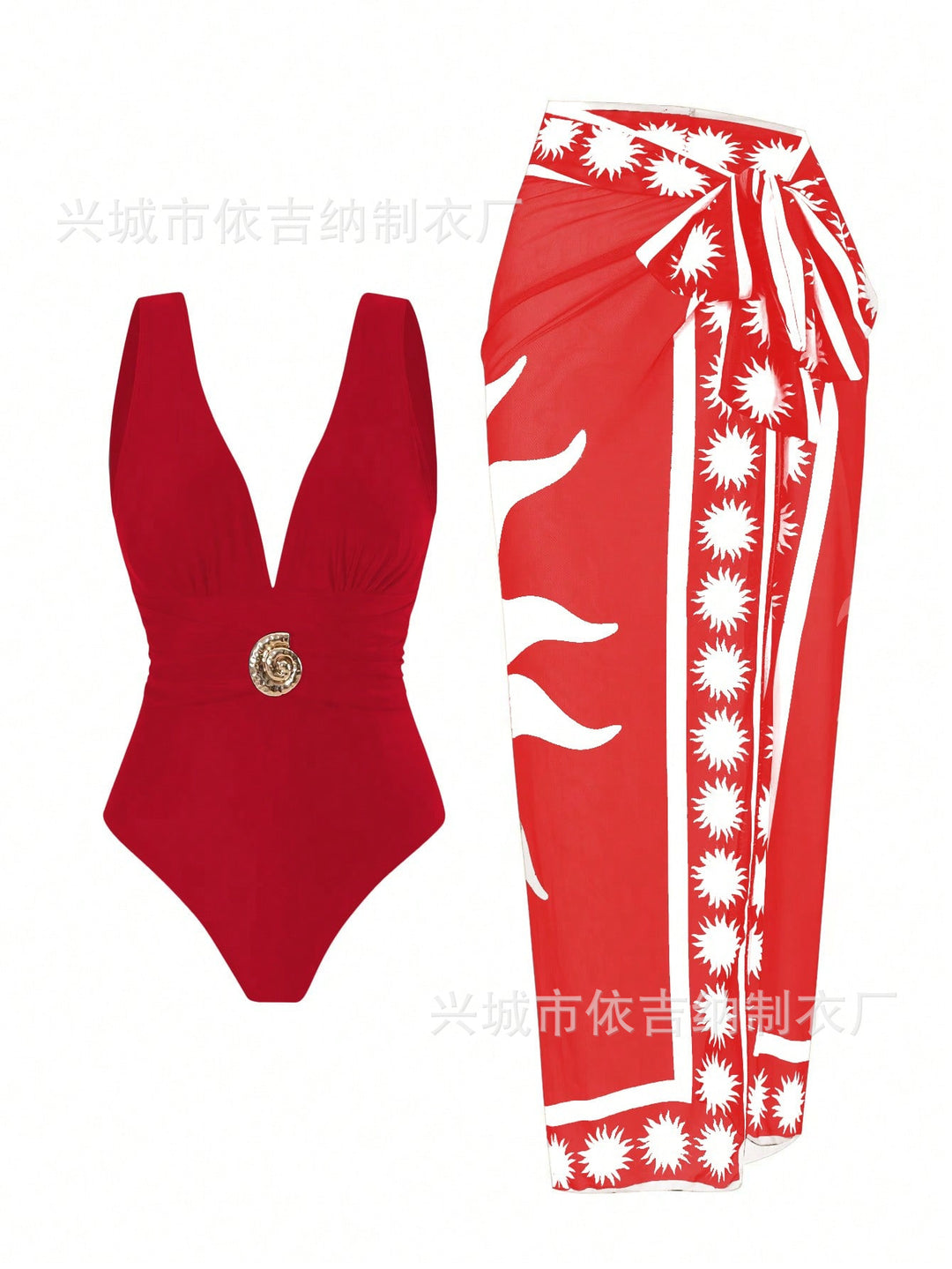 Damen Badeanzug mit femininem Wickelrock und elegantem Schmuckdetail Echo Archiv