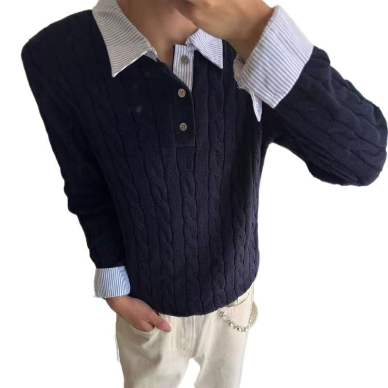 Herren Kabelstrickpullover mit Hemdkragen-Layering-Effekt Echoarchiv