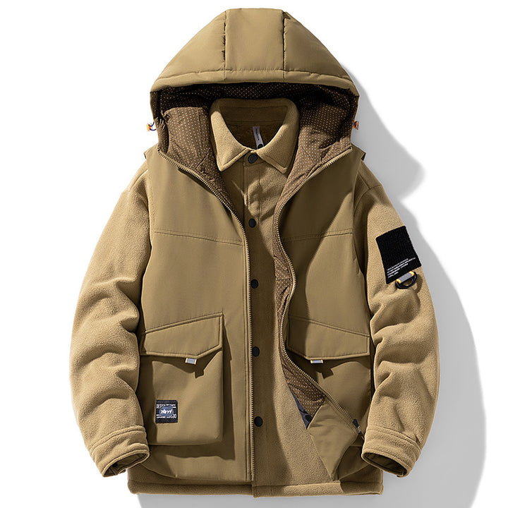 Herren Wärmende Outdoor-Kapuzenjacke mit Fleece-Innenlayer und Multifunktionstaschen – Taviero