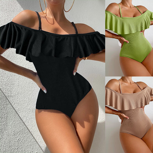 Damen eleganter einteiliger Badeanzug mit Rüschendetails Echo Archiv