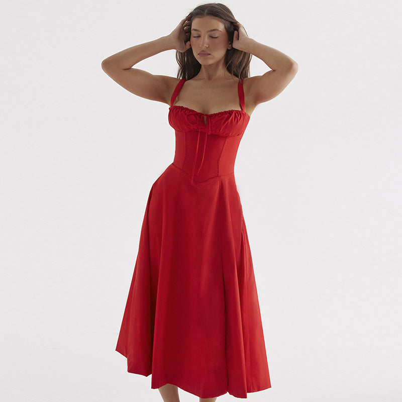 Damen Elegantes Langarm-Maxikleid mit gerafftem Oberteil und A-Linien-Silhouette Echo Archiv
