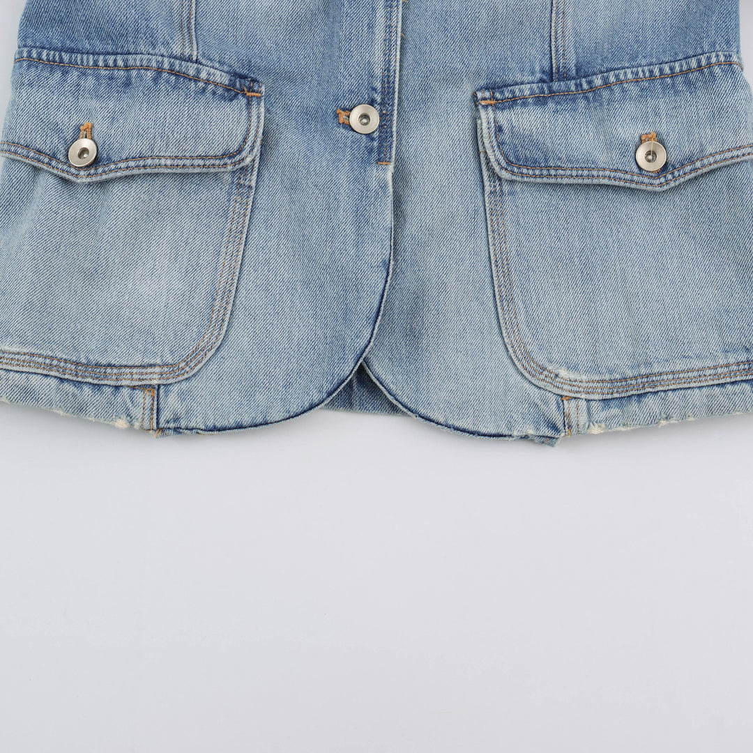 Damen nan leichte Denimjacke mit Stehkragen Schulterklappen und vier Pattentaschen Echo Archiv