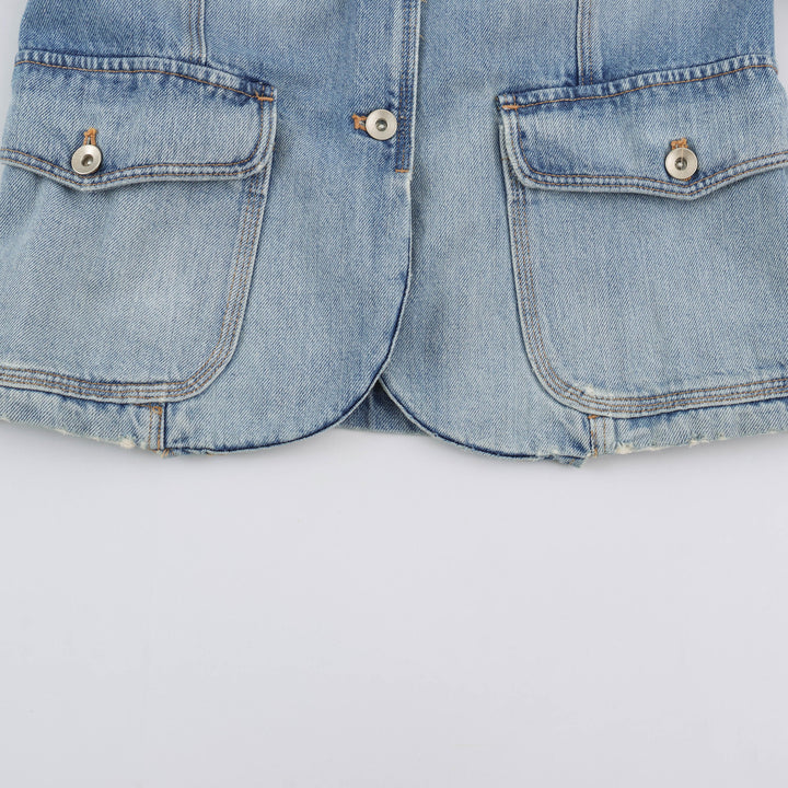 Damen nan leichte Denimjacke mit Stehkragen Schulterklappen und vier Pattentaschen Echo Archiv