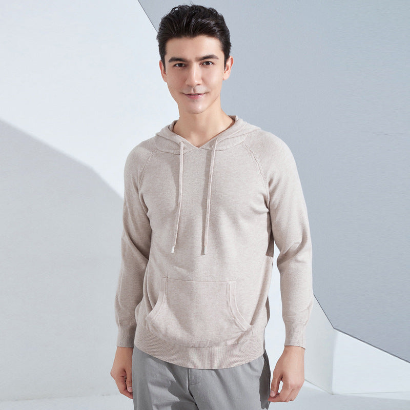 Herren Leichter Kapuzen-Feinstrickpullover mit Kängurutasche und Raglanärmeln Echoarchiv
