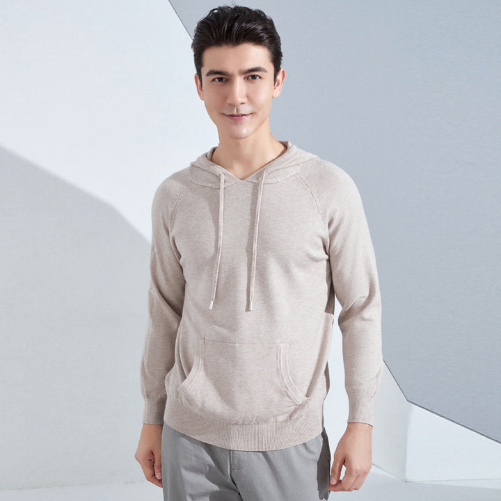 Herren Leichter Kapuzen-Feinstrickpullover mit Kängurutasche und Raglanärmeln Echoarchiv