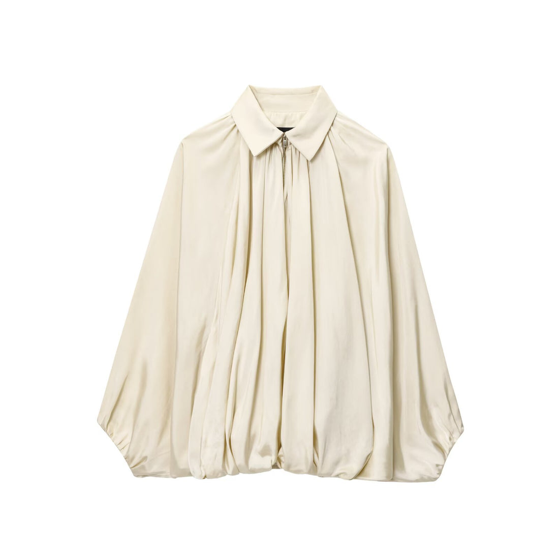 Damen Weite plissierte Hemdblusen-Jacke mit Hemdkragen, Reißverschluss und ballonförmigem Saum Echo Archiv