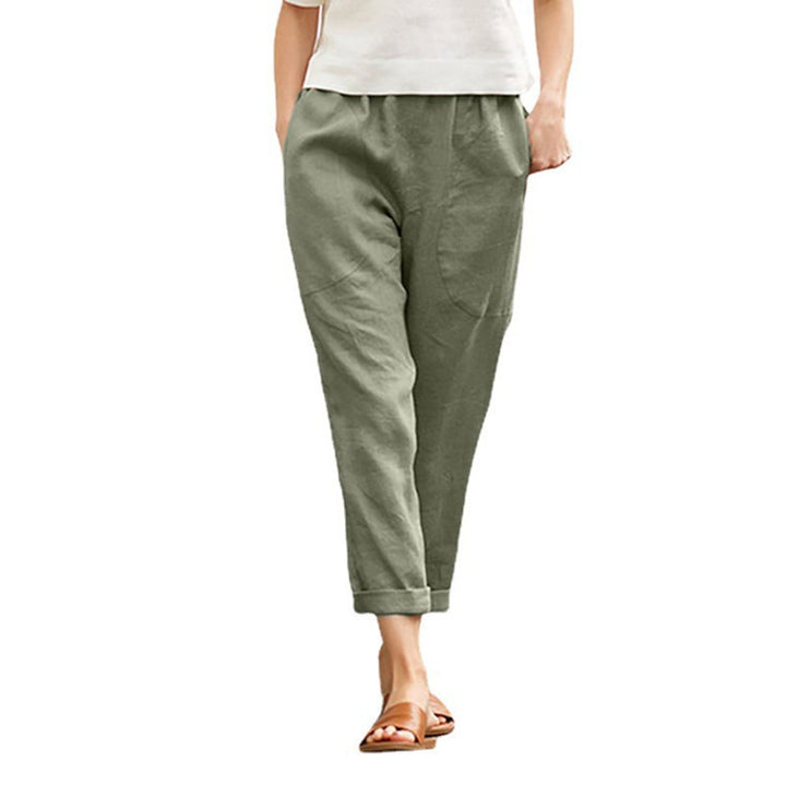 Damen nan leichte Leinenhose mit elastischem Bund, seitlichen Eingrifftaschen und gekrempeltem Saum Echo Archiv