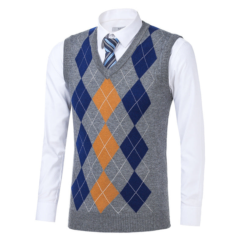 Herren klassischer V-Ausschnitt Strickpullover mit Rautenmuster Echoarchiv