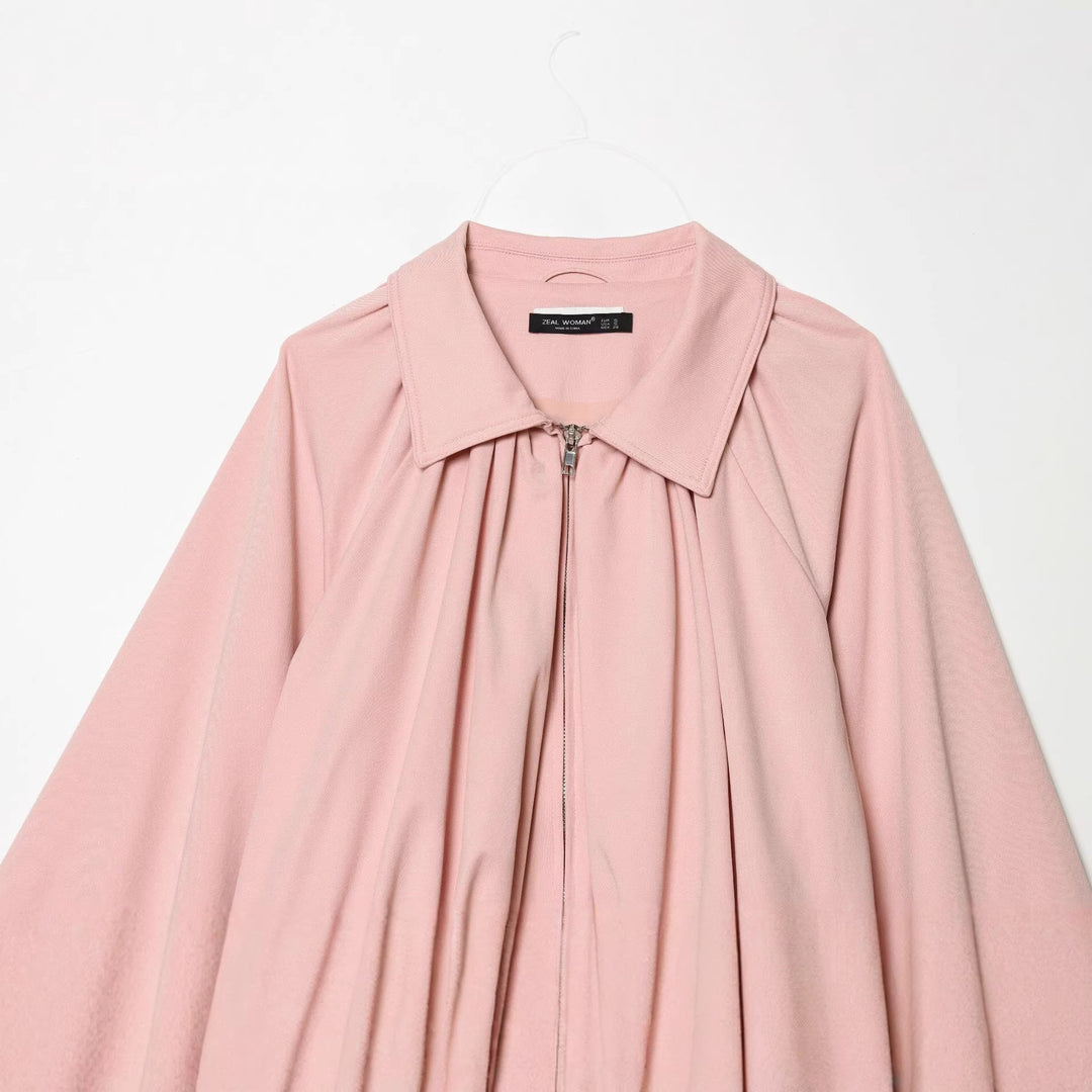 Damen taillierte Cape-Jacke mit geraffter Vorderpartie, Reißverschluss und ballonförmigen Ärmeln – Célinea