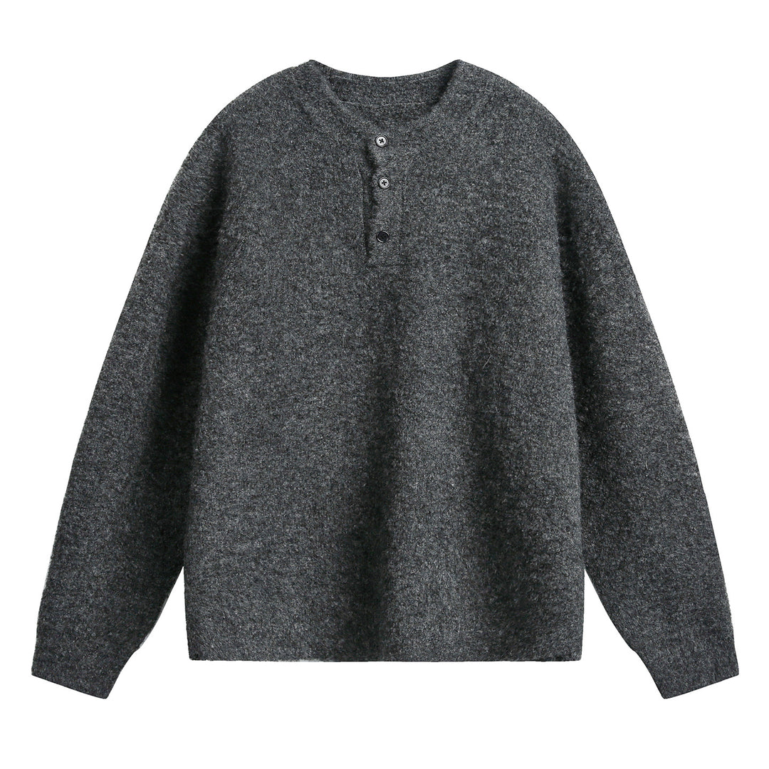 Unisex Grobgestrickter Henley-Pullover mit Rundhalsausschnitt und Knopfleiste Echo Archiv