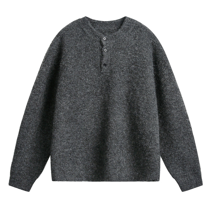 Unisex Grobgestrickter Henley-Pullover mit Rundhalsausschnitt und Knopfleiste Echo Archiv