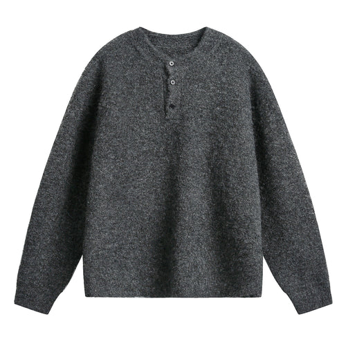 Unisex Grobgestrickter Henley-Pullover mit Rundhalsausschnitt und Knopfleiste Echo Archiv