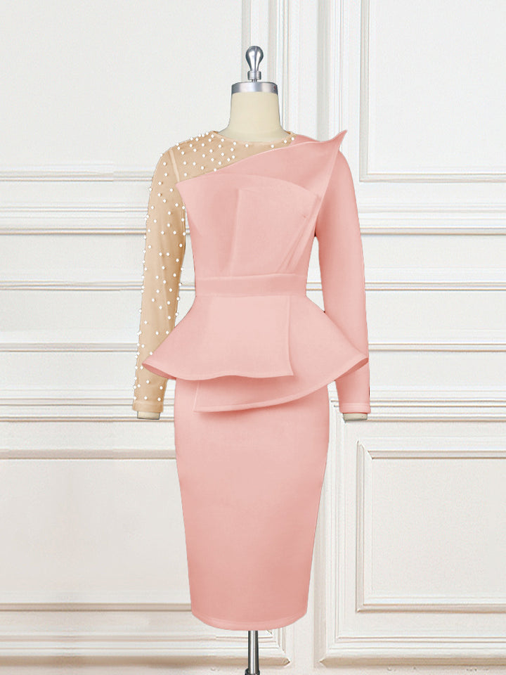Damen Etuikleid mit transparenten Puffärmeln und dekorativem Peplum Echo Archiv