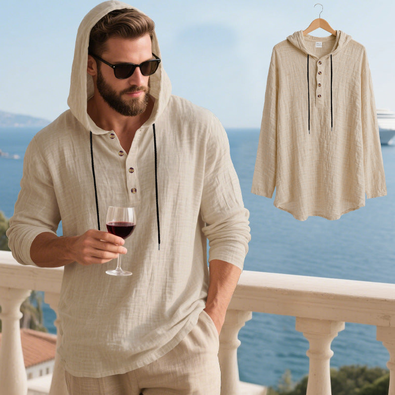Herren lässiges Kapuzenshirt mit Knopfleiste und strukturiertem Material Echoarchiv