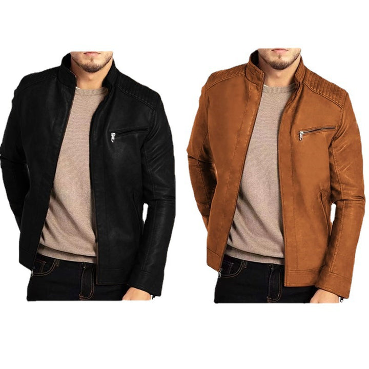 Herren Kunstlederjacke mit Stehkragen und modernen Details Echoarchiv