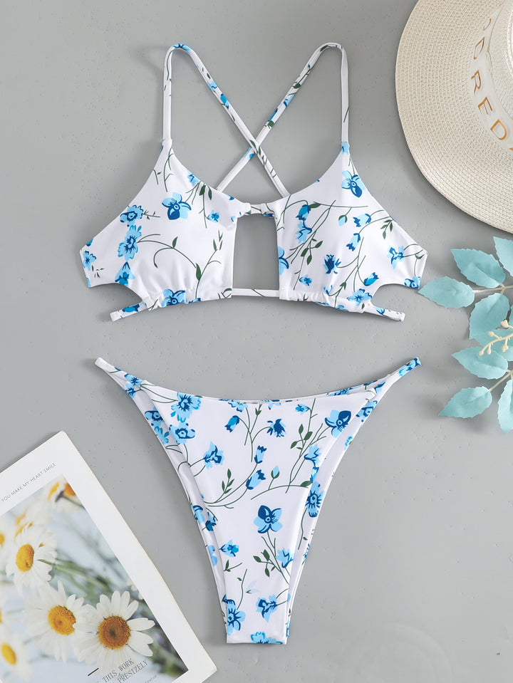 Damen Triangel-Bikini mit verspieltem Blumenmuster und raffiniertem Rückendetail Echo Archiv