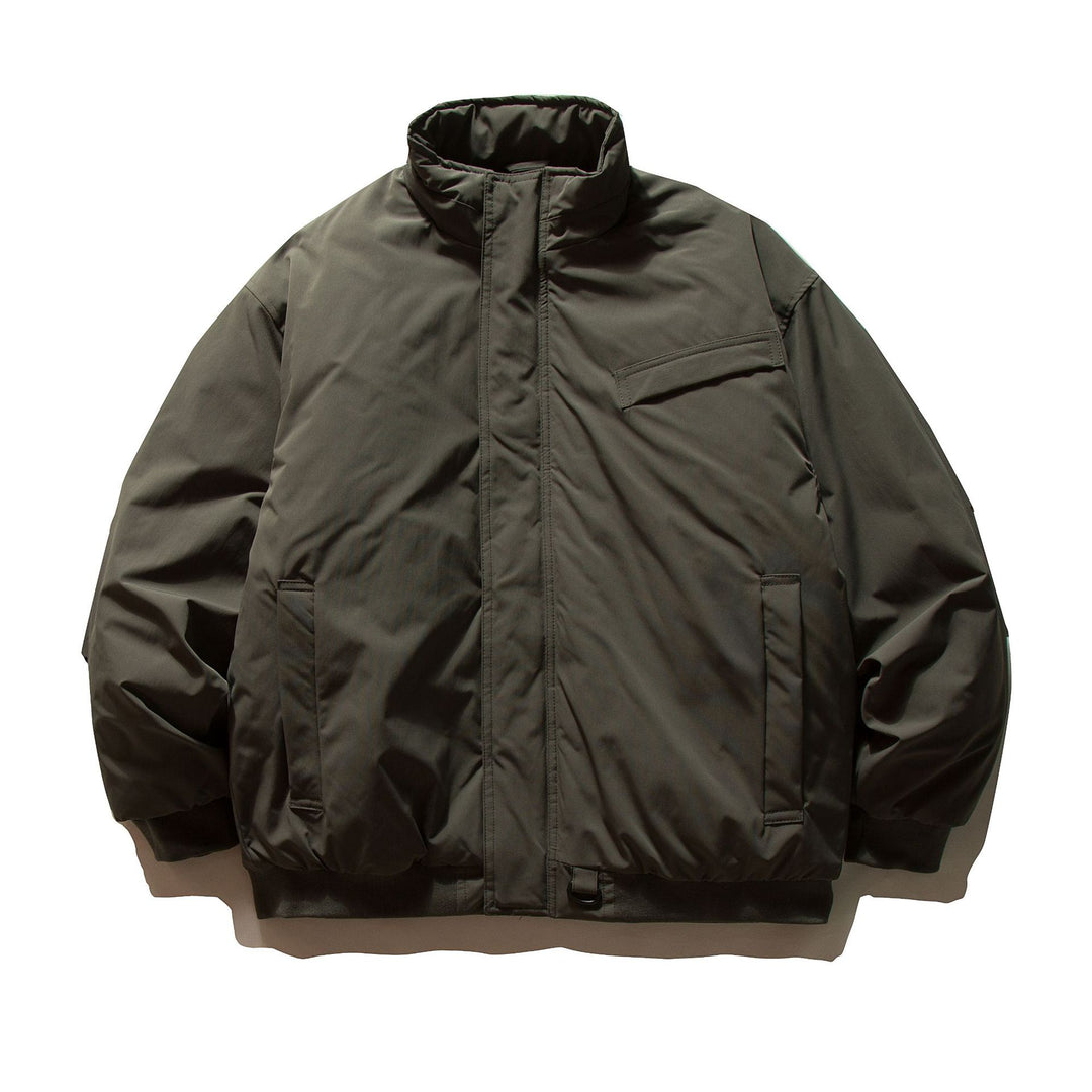 Herren Minimalistische Thermo‑Bomberjacke mit verdeckter Frontblende, hohem Stehkragen und Utility‑D‑Ring Echoarchiv