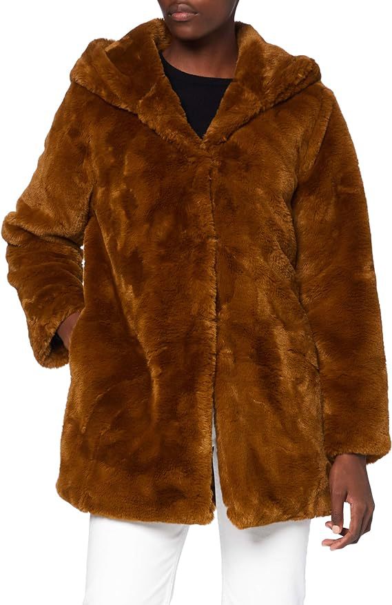 Damen Midilanger Kunstpelzmantel mit Kapuze, Teddy-Finish und verdeckter Knopfleiste Echo Archiv