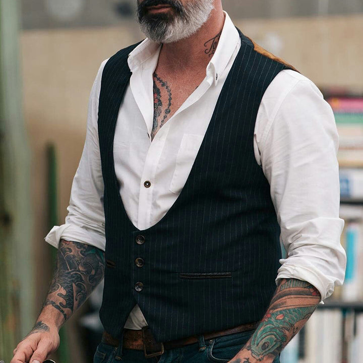 Herren stilvolle Vintage Weste mit Nadelstreifen und Knopfdetails Echoarchiv